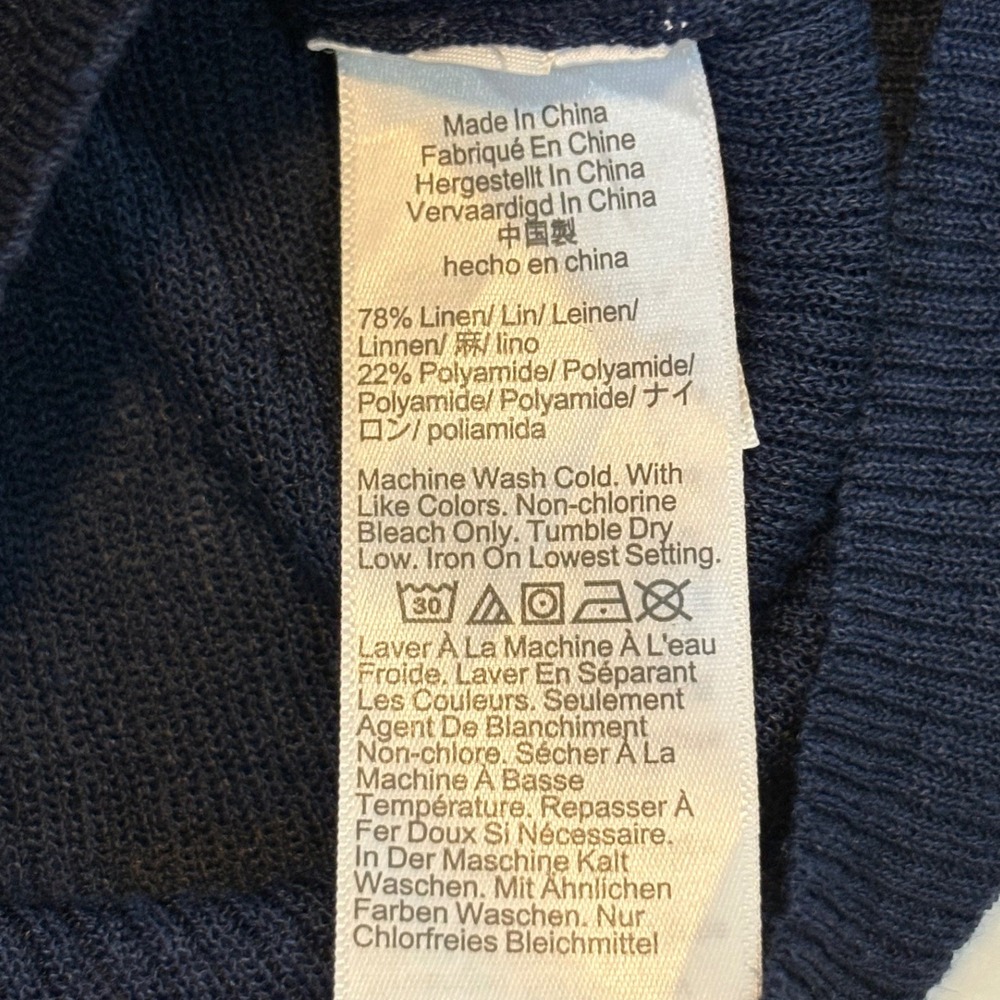 Madewell Cardigan Women S Navy Blue Linen Blend Ribbed Button Front Slim Fit - Picture 8 of 9